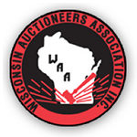 Wisconsin Auctioneers Association logo featuring the outline of Wisconsin and initials "WAA," symbolizing the organization's identity and mission in auctioneering.